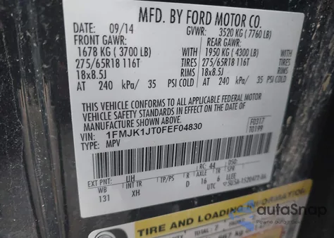 2015 Ford Expedition El Xlt/El King Ranch from USA, damaged, VIN 1FMJK1JT0FEF04830